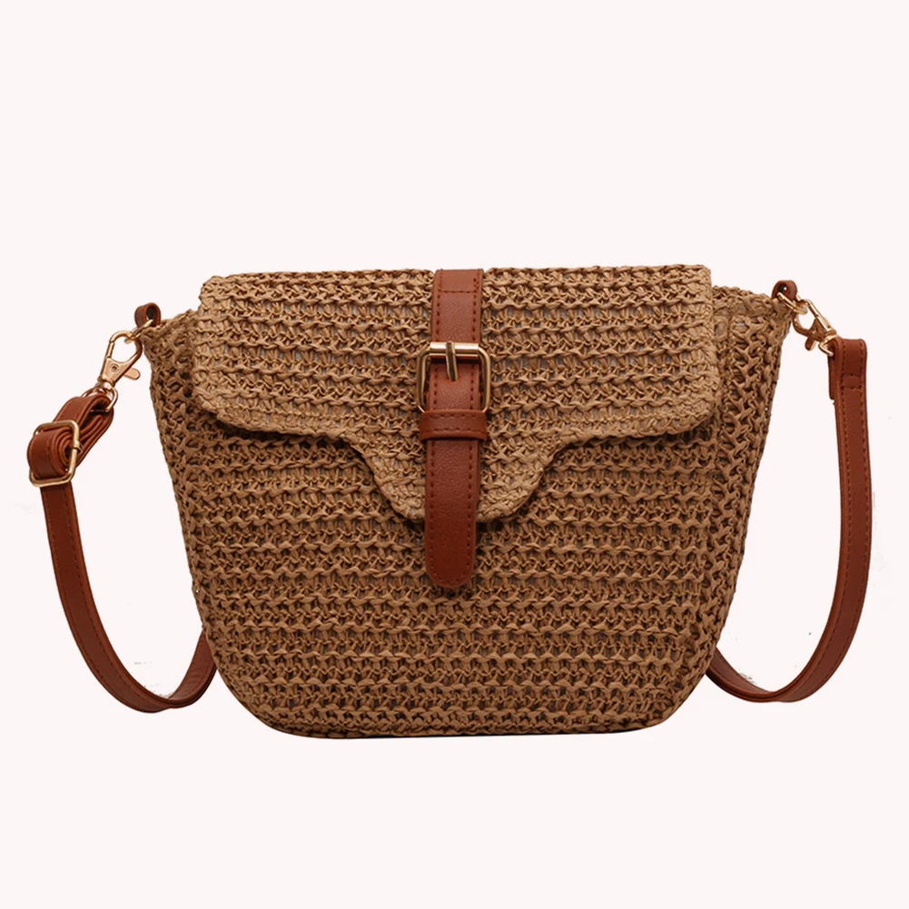 

Women Straw Tote Bag Summer Woven Messenger Bags Fashion Handmade Paper Rope Simple Adjustable Straps Mobile Phone Bag