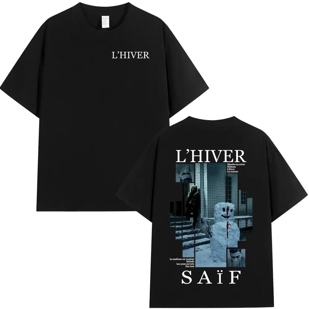 Camiseta masculina retrô hip hop de manga curta rap cantor l'hiver sauf álbum 2025 padrão camiseta casual de algodão roupa de rua