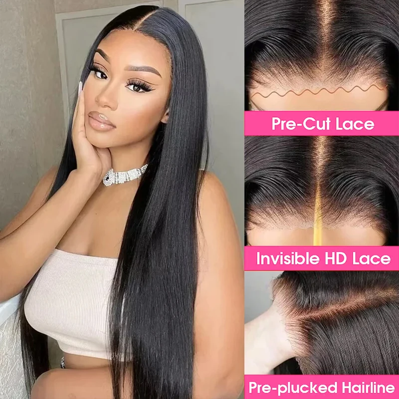 Peruka z włosów naturalnych 13x4 HD Lace Glueless, gotowa do założenia, bez kleju, bez konieczności ćwiczeń, oddychająca, naturalnie wyglądająca, założenie w 3 sekundy.