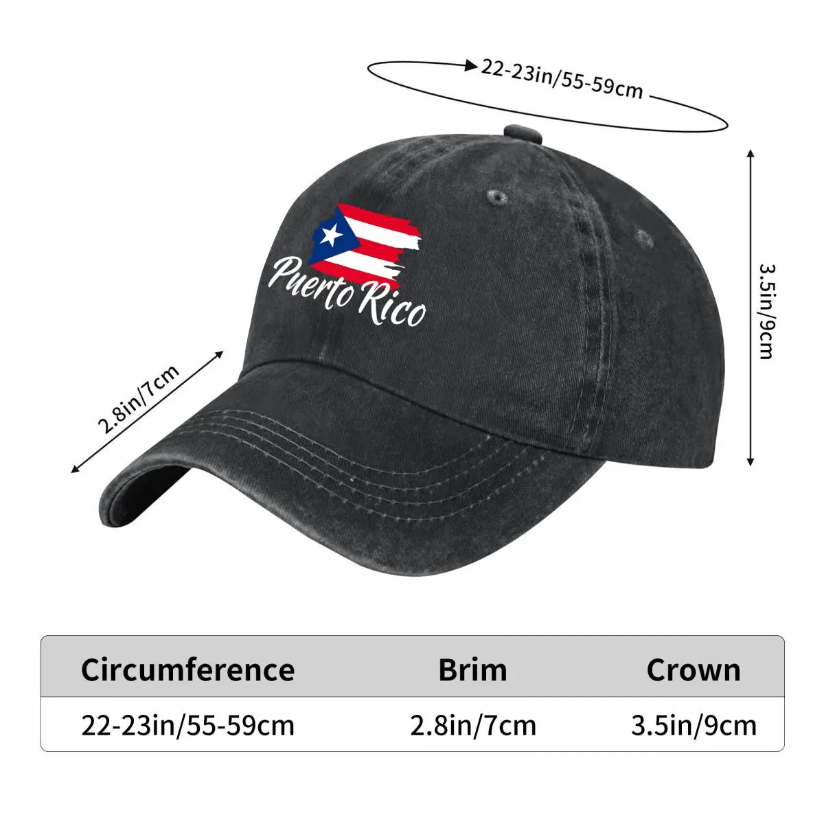 Puerto Rico Flag Red White Blue Star Stripes Washed Baseball Cap Outdoor Hat