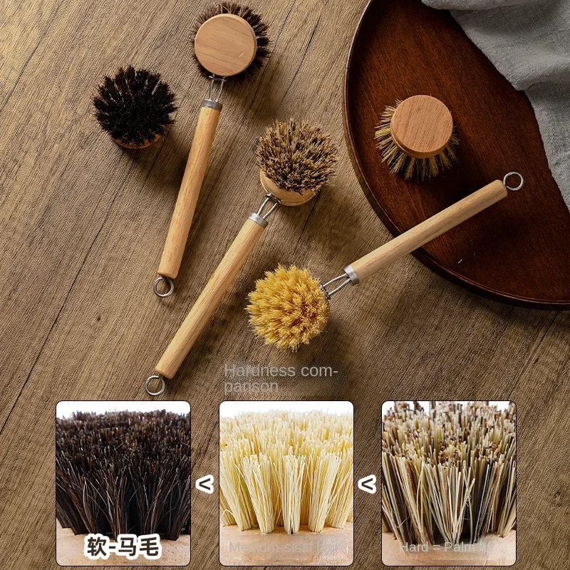 Long Handle Wok Brush Can Be Brush Replacement Head Natural Soft Bristle Horse Mane Sisal Coconut