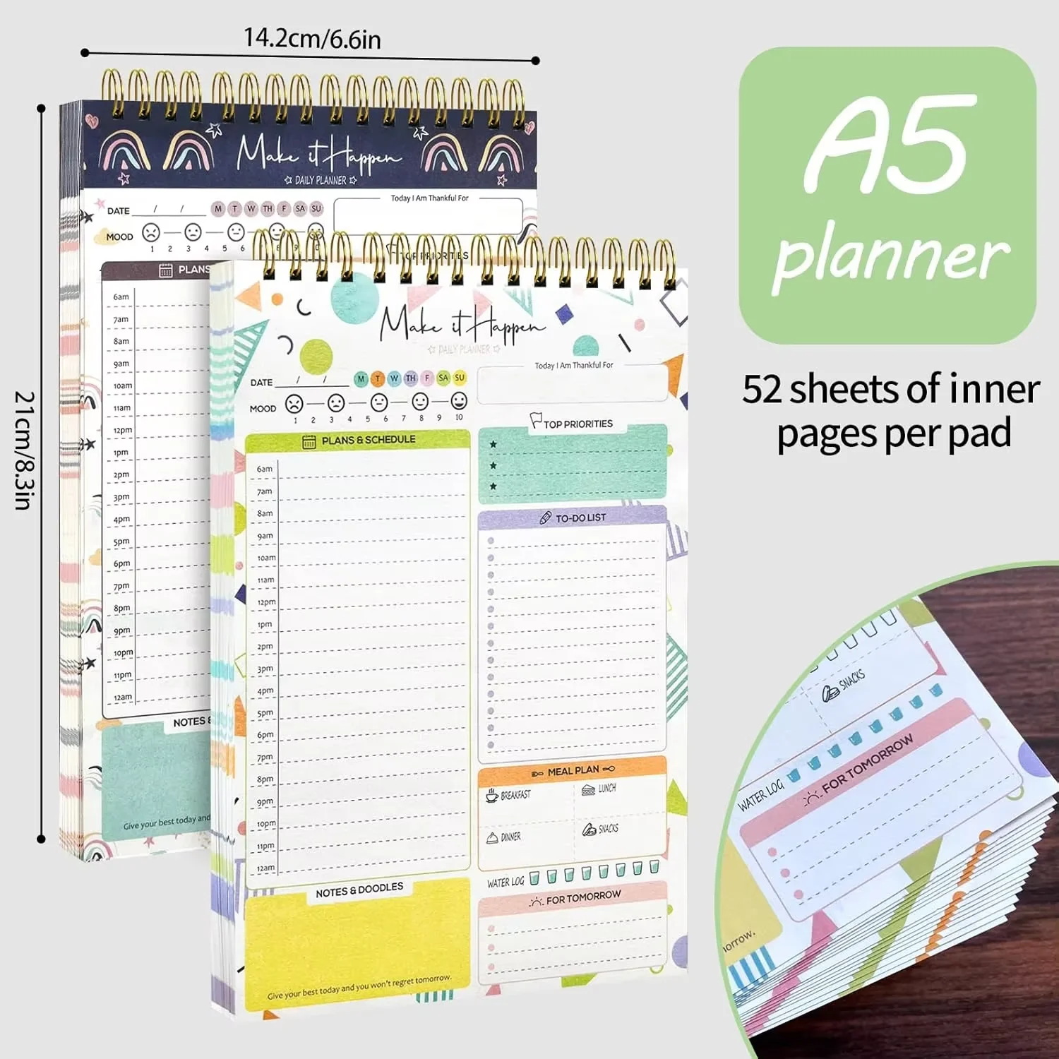 52 Daily Planner Sheets 6.5x10in Spring-Bound Notepad Planner Weekly Planner & Notebook & Schedule Organizer Stationery products
