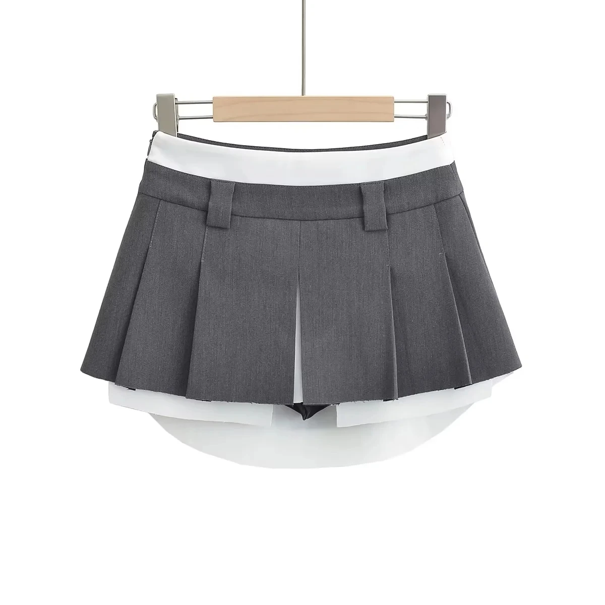 Design  Patchwork  Skirt American High School Sexy Plaid Anti-Light High Waist A-Line Skirt Pure Color Commute Style
