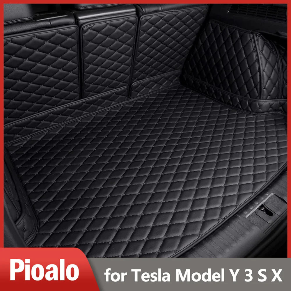 For Tesla Model 3 Y 2017-2023 Trunk Liner, Car Interior Trunk mat, Anti-Scratch, Wear-Resistant Leather Mat,Coffee