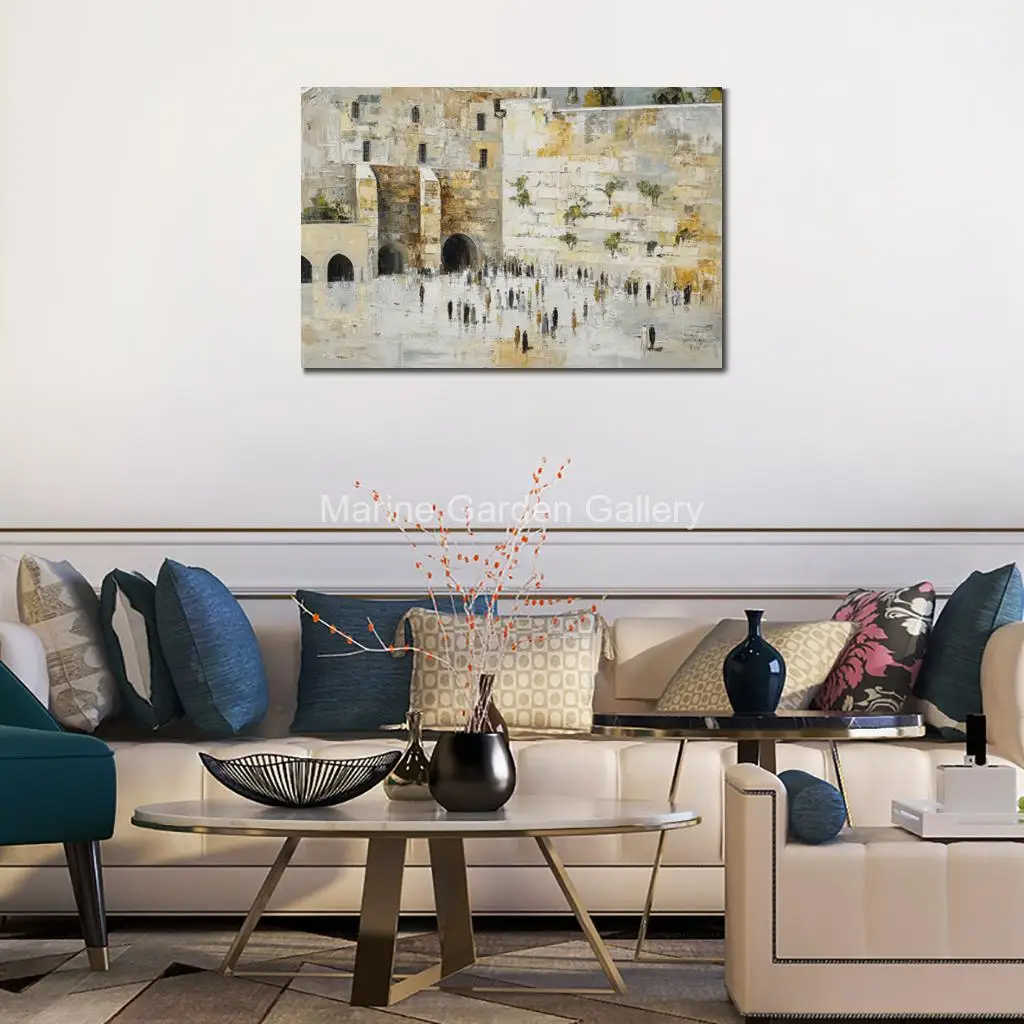 Western Wall Jerusalem Abstract Canvas Art Holy Kotel Prayer Hand Painted Textured Jewish Oil Painting for Living Room Decor
