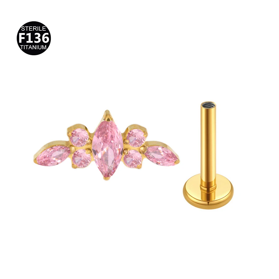 Titanium Curved Bar Earrings with Flower Design
