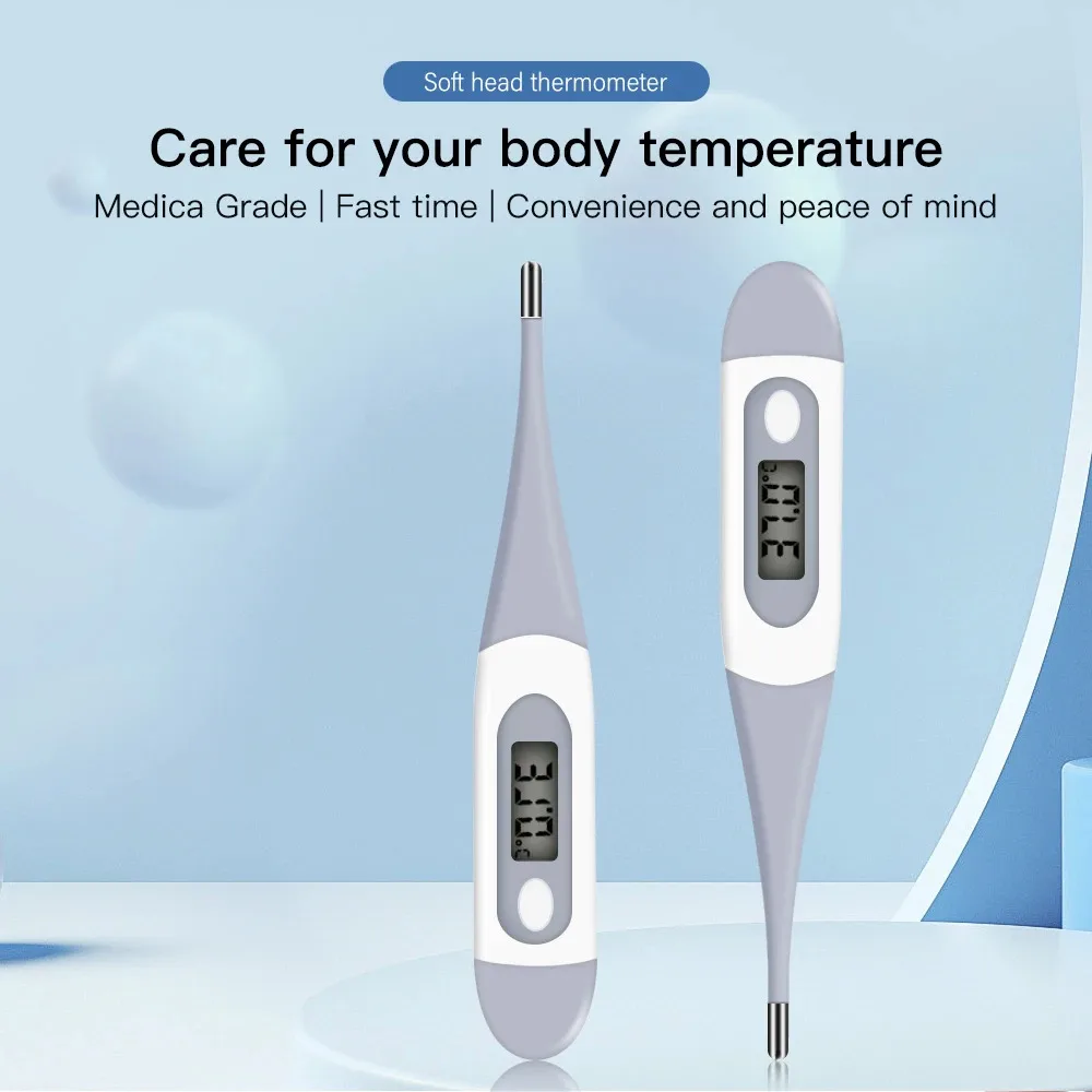 1PC Flexible tip waterproof thermometer soft head baby adults oral armpit rectal fever alarm beeper function last memory reading