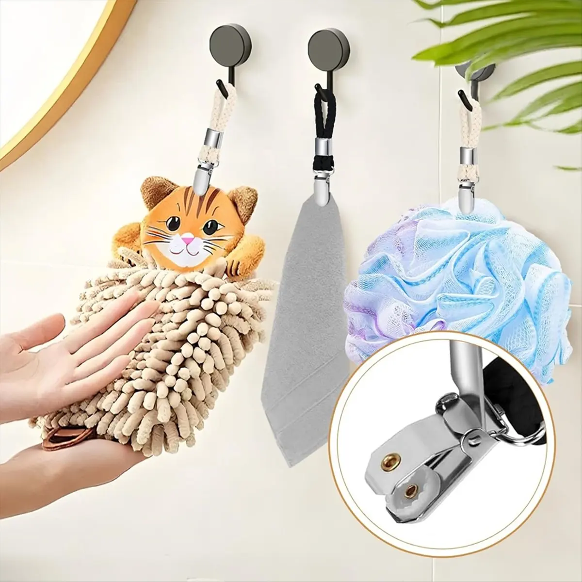 Budget-Friendly-10pcs Hangers for Towels, Hook Towel Clips, Towel Hanger Without Sewing Towel Clips for Houses Cabinets and Bath
