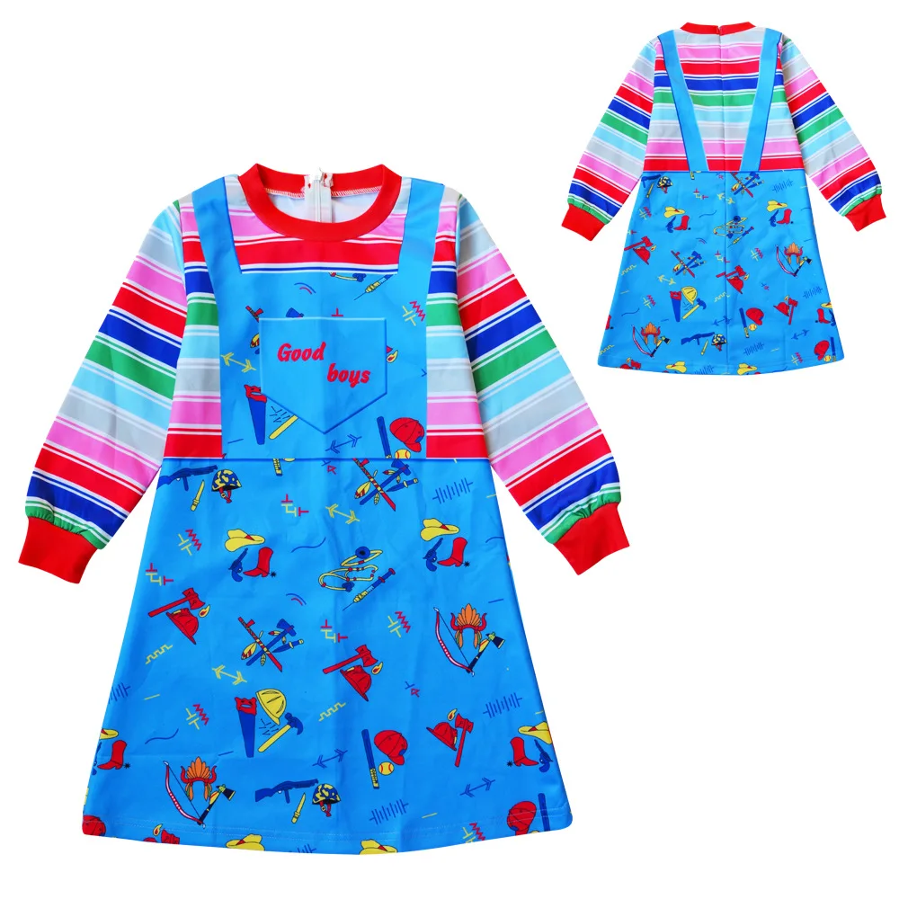 Chucky Cosplay Halloween Costume for Girls Boys Child\'s Play Toddle Horro Chucky Halloween Party Scary Tattoo Stickers Gifts