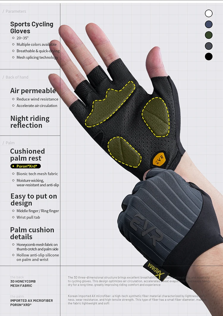 EVR Sommer Herren Fahrradhandschuhe MTB Fahrradhandschuhe Stoßdämpfende Halbfinger-Rennradhandschuhe Zubehör – Detail 2