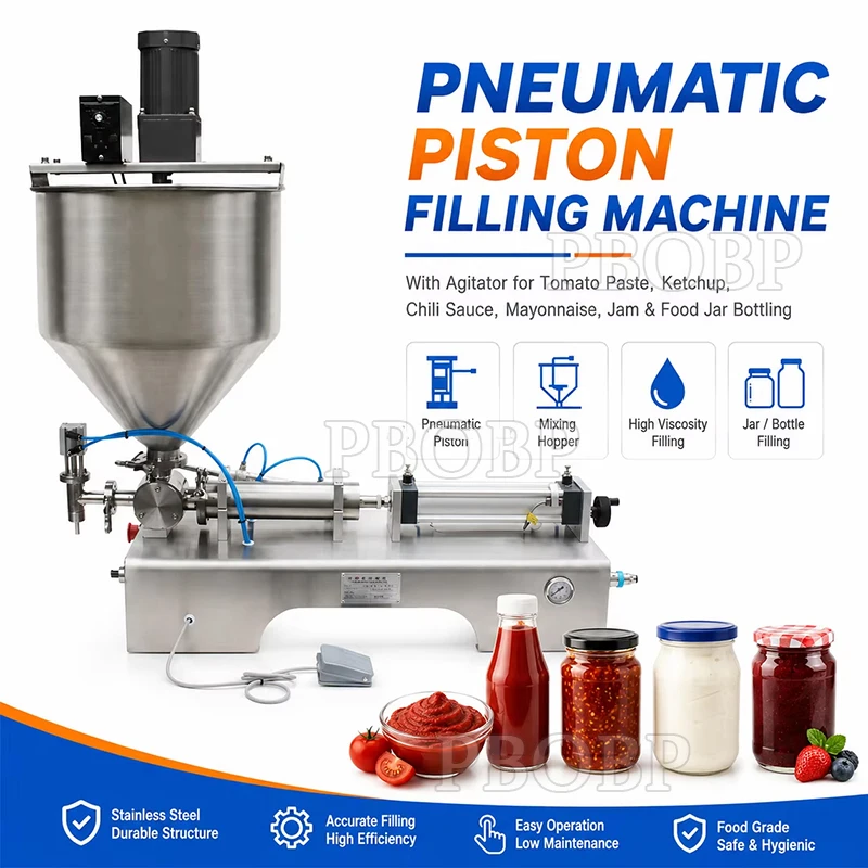 PBOBP Brand-New Semi-Automatic Paste Filling Machine With Heating & Mixing Hopper, For Edible Oil, Beverage And Industries