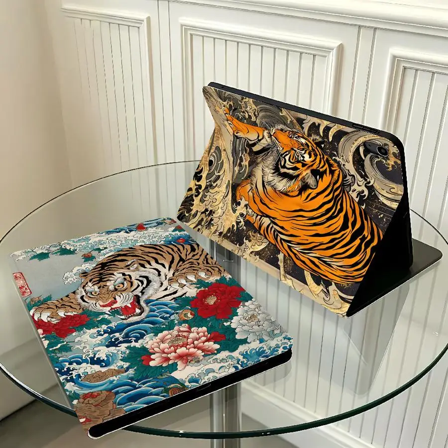 Wave Peony Tiger with Pencil Slot Case for Apple iPad Pro11 13 10th 7/8/9th Air 11 13 M4 M3 M2 A16 2026 Air 4/5/6th