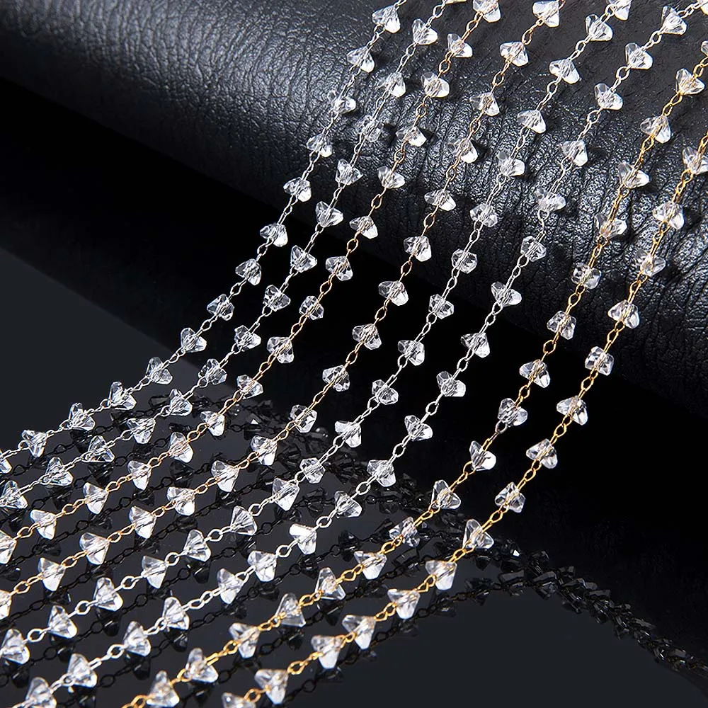 

1meter 4mm Irregular Grave Triangle Crystal Stone Chain Transparent Beads Copper Chains for Necklace Bracelet Jewelry Making DIY