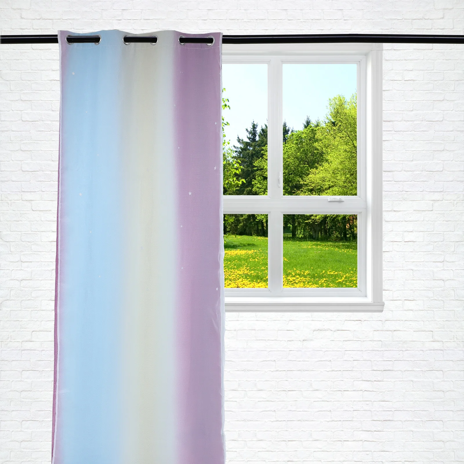 

Double Layer Shining Star Gradual Color Change Curtain Mesh Panel for Bedroom Living Room Heat Insulation Shading Privacy