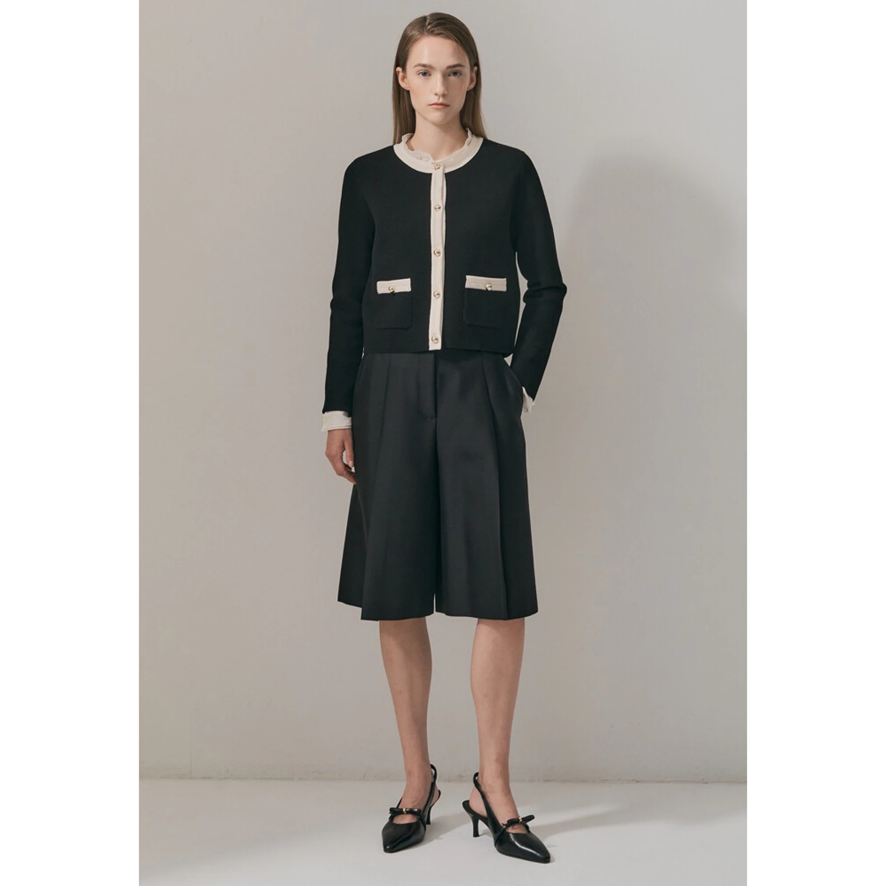 Elegant Color Block round Neck Loose Fit Knitted Open Cardigan Lemon Cheese MIN26 Autumn Style Commute Straight Tube Long Sleeve