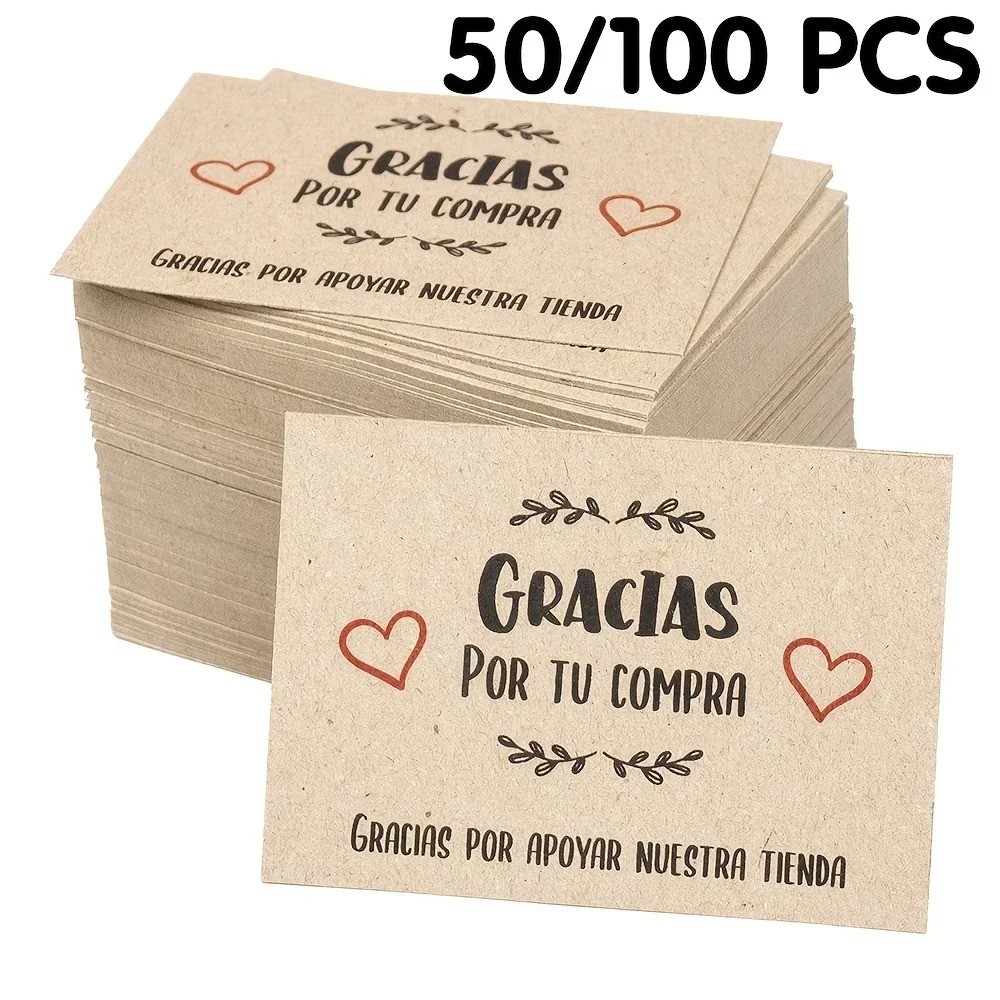 50/100pcs Spanish Thank-you Card Set, Thank You, Suitable for Orders in Online Stores and Businesses, Retro Style