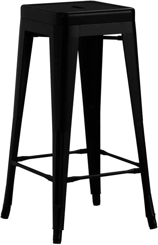 24 Inch Metal Stools Bar Stools Set Height Stackable Barstools Indoor Outdoor Dining Backless Kitchen Bar Stools Set of 4 (Black