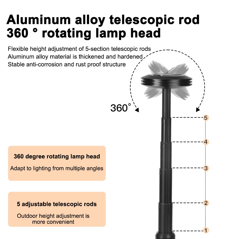 Linterna telescópica LED para acampar al aire libre con tuercas de trípode, linterna retráctil recargable multifuncional, lámpara de mesa