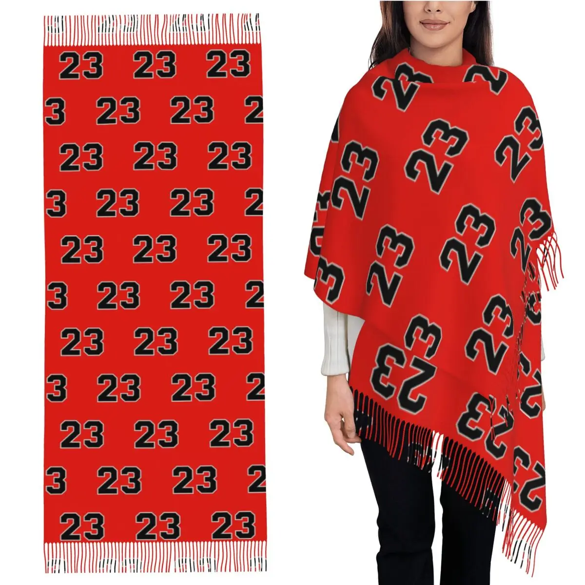 

Basketball Red 23 Number Scarf Tassel Scarves for Women Soft Warm Shawls and Wraps Large Fall Winter Shawl Wrap