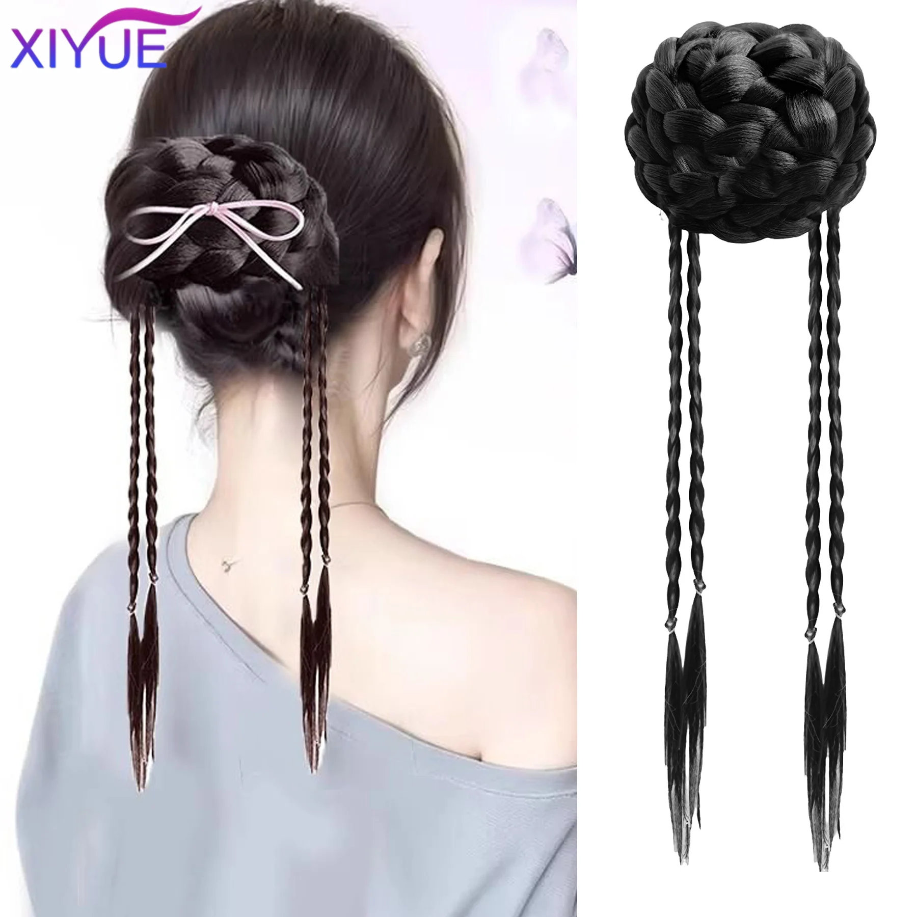 

Women's clip-on Synthetic wig flower bud head twist braid natural simulation hair extensions playful sweet hair accessories