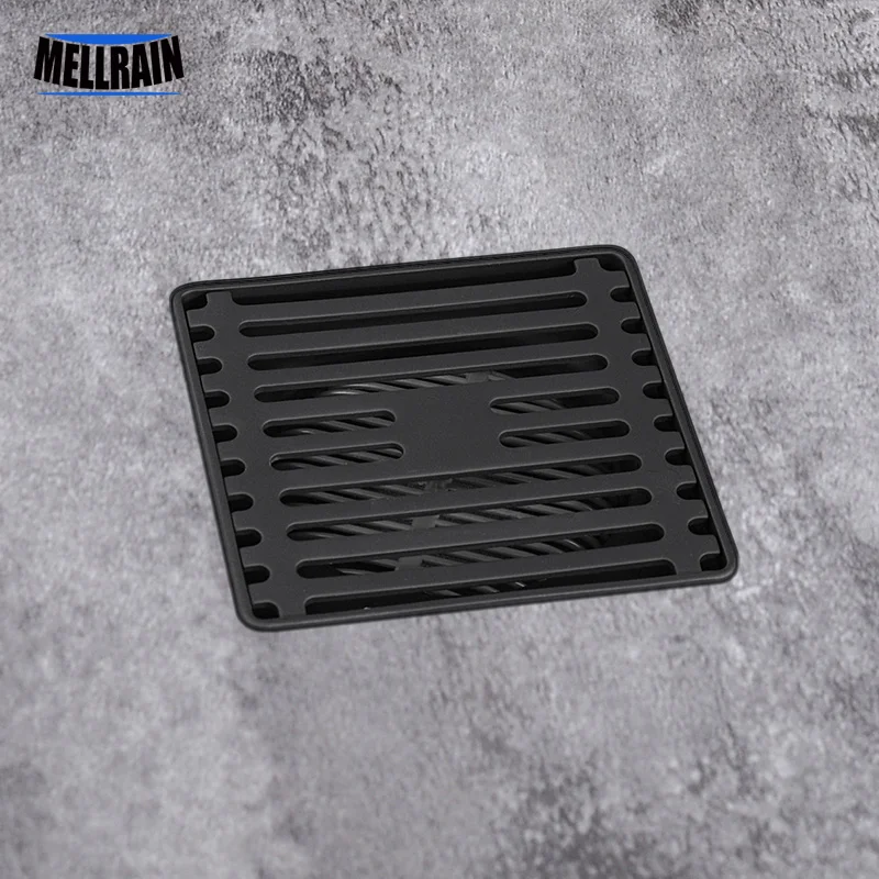Square Bathroom Shower Floor Drain Matte Black 10 cm 304 Stainless Steel Removable Quadrato Pattern Grate
