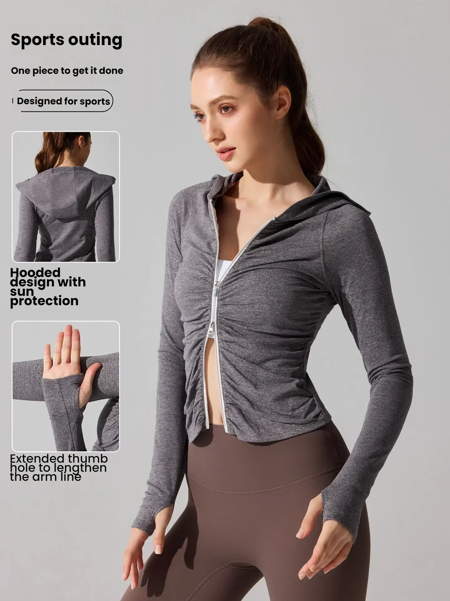 Women's Sports Jacket Long Sleeve Hooded Zip Up Lightweight Quick Dry Running Tops Fitness Yoga Clothes Athletic Workout Coats