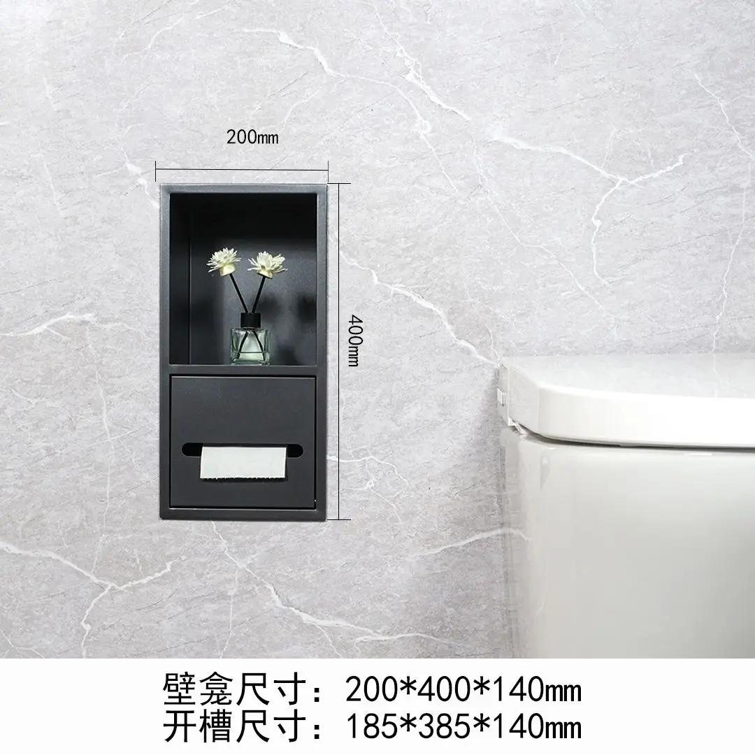 Recessed Bathroom Wall Niche, Embedded In‑wall Storage Shelf with Tissue Paper Holder for Toilet Bathroom Wall Organizer Cabinet