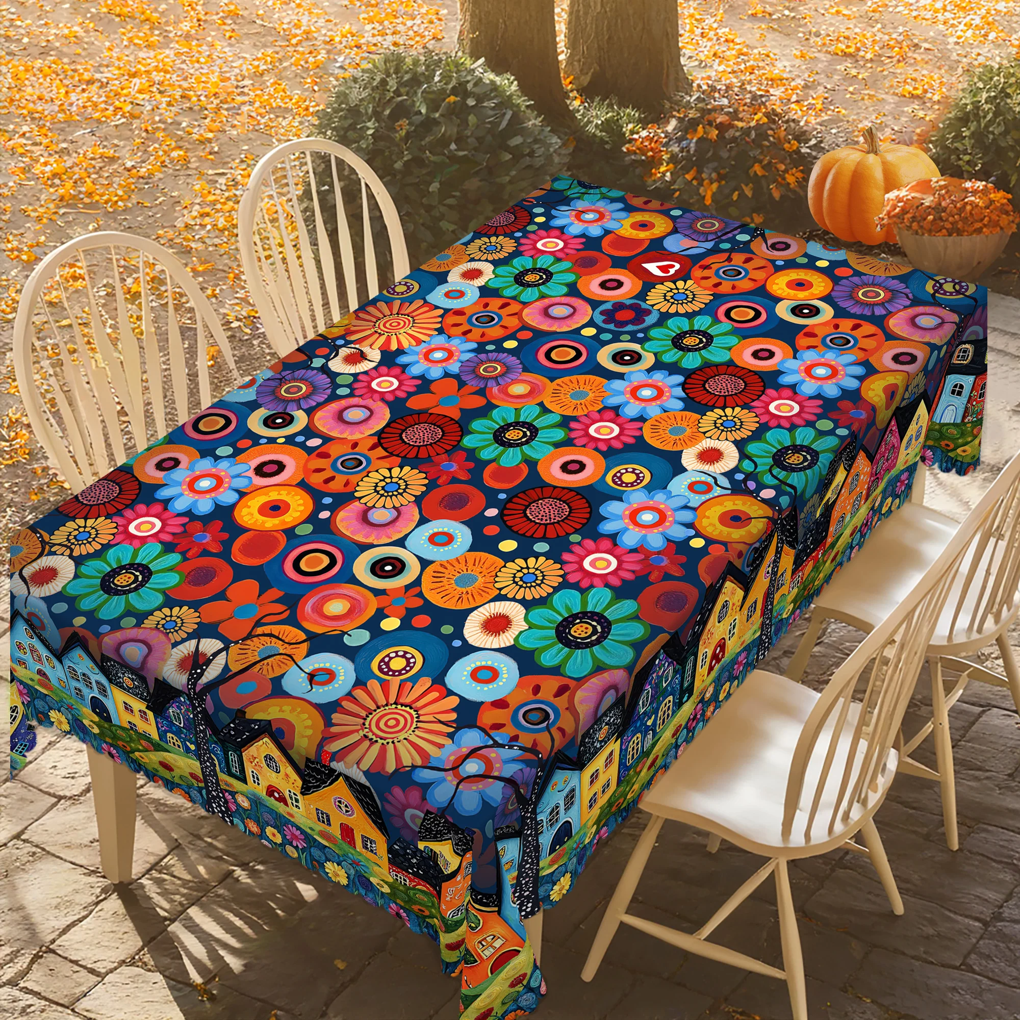 1 Piece of Bohemian Floral Round and Rectangular Tablecloth, Available in Various Sizes, Rural Scenery Print Pattern Design of Abstract Art, Spring and Summer, Bohemian, Tablecloths for Kitchen, Indoor and Outdoor Use, Best Gift Choice