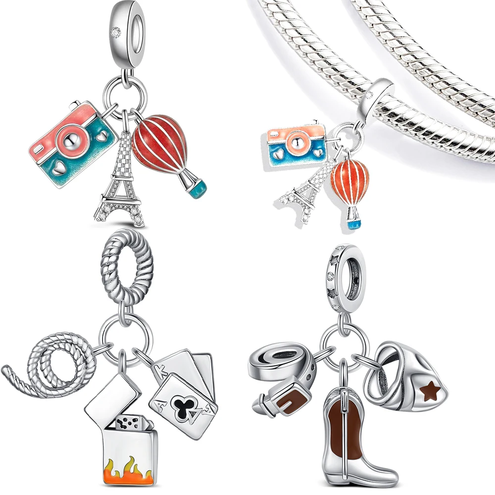 New Hot 925 Sterling Silver Charm Tourist Hot Air Balloon Cowboy Pendant Fit Bracelet Diy For Women Daily Gift Girlfriend Love