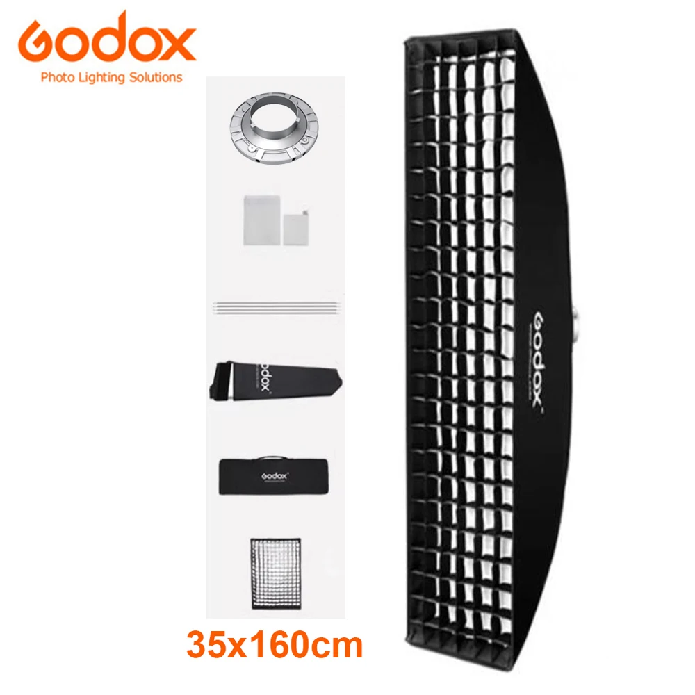 

Godox Original 35x160cm 14"x 63" Rectangle Strip Soft Box Bowens Mount Honeycomb Grid Softbox for Photo Studio Flash Strobe