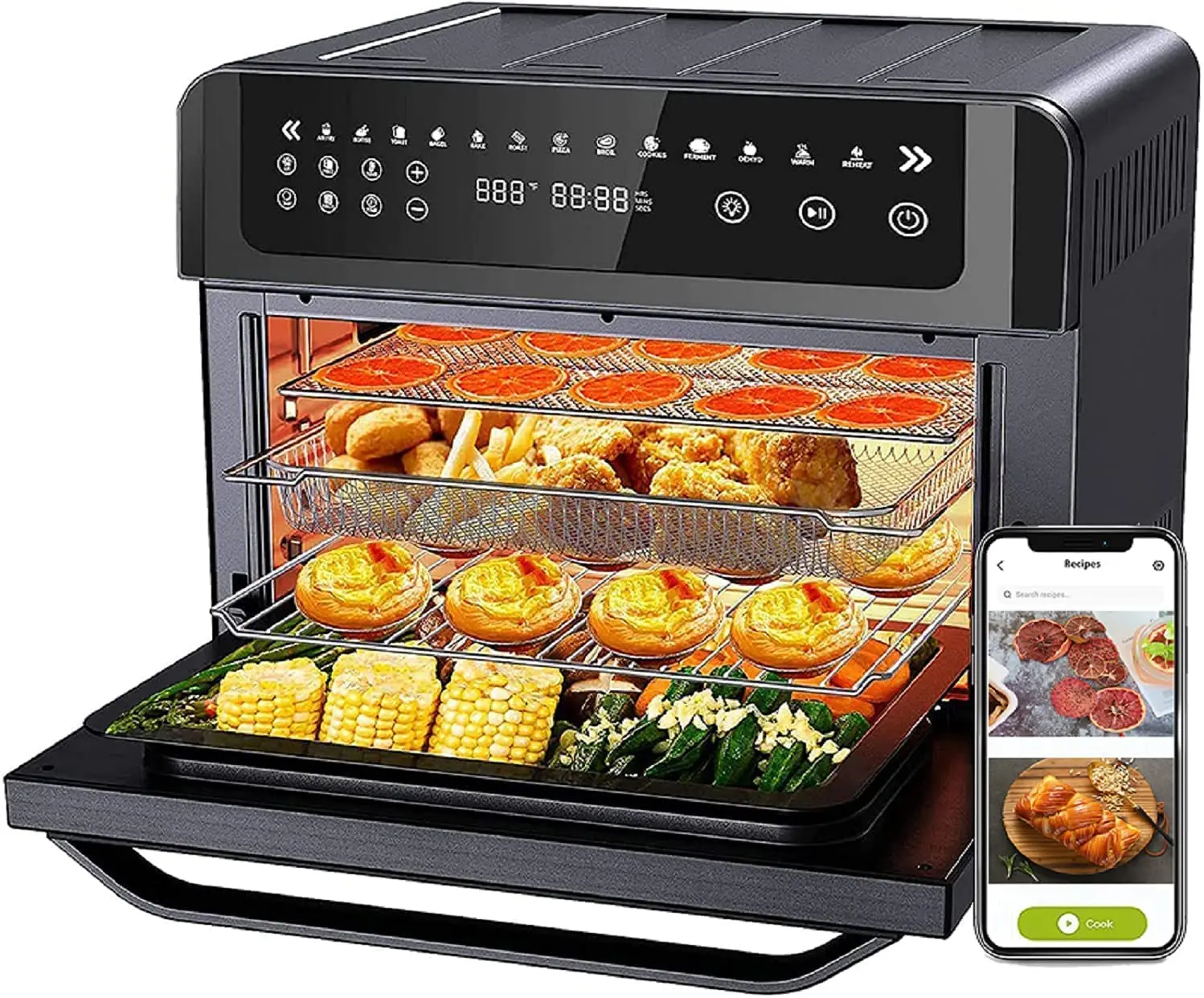 Air Fryer Toaster Oven Combo, Large Digital LED Screen Convection Oven with Rotisserie and Dehydrator, Extra Large Capacity