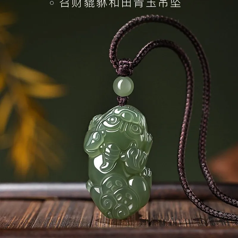 Natural Hetian Pixiu Pendant - Green Jade Amulet Necklace Men And Women - Good Luck In Year Of Horse