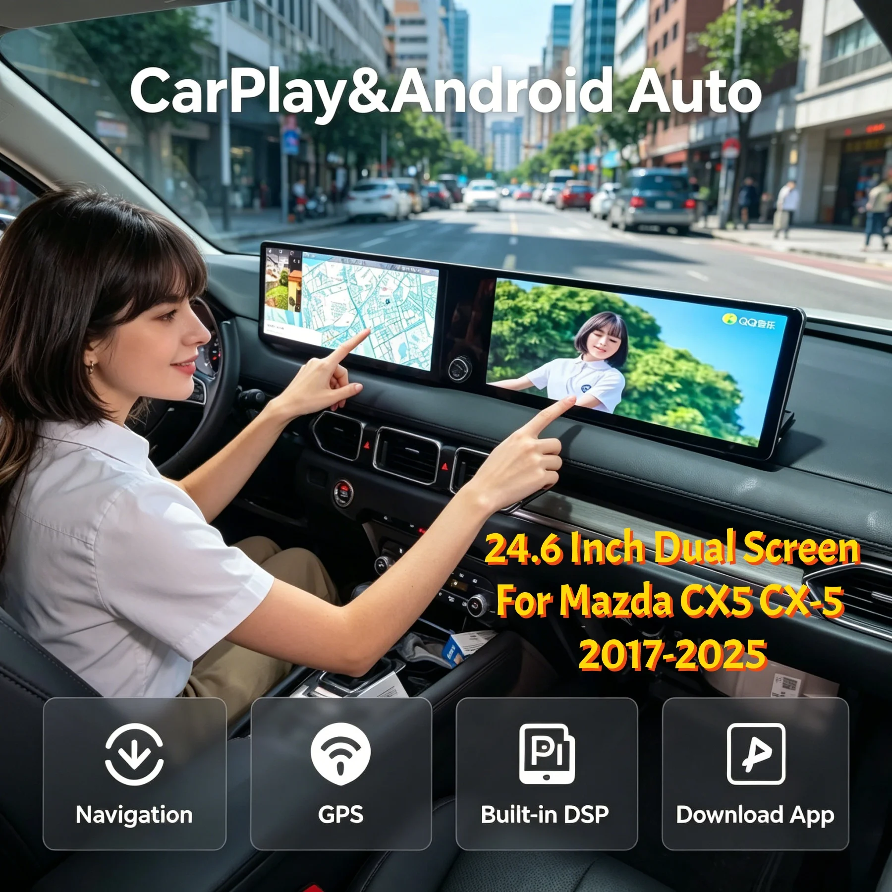 Radio para Auto con Pantalla Dual de 24.6 Pulgadas y Carplay para Mazda CX5 CX-5 2017-2025, Android Auto, Estéreo Multimedia, GPS, Navegador, Grabadora, Unidad Principal