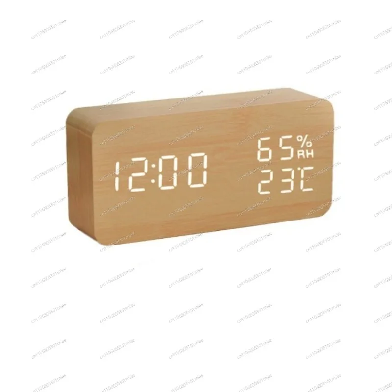 Wooden Household Thermometer Hygrometer Rechargeable Electronic Clock Alarm Indoor Room Temperature Humidity Monitor