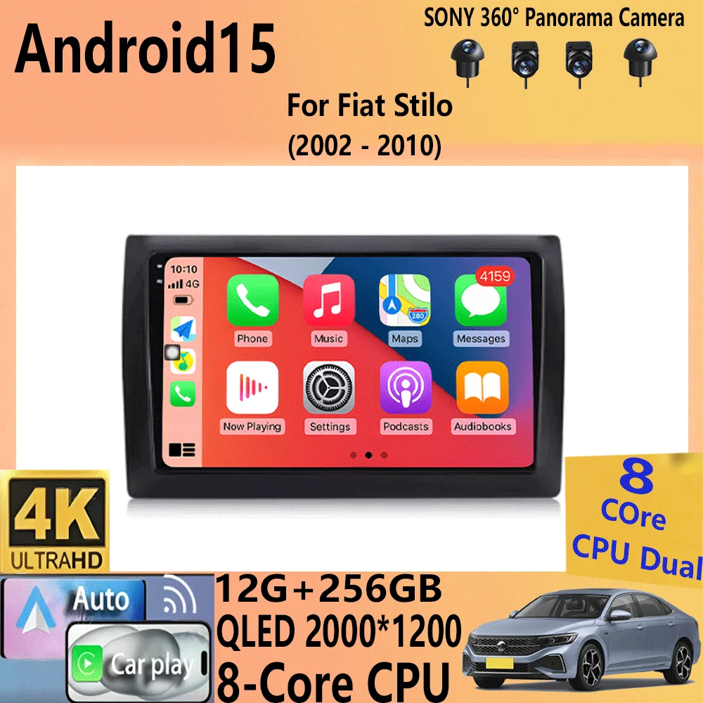 For Fiat Stilo 2002 - 2010 Android 15 Car Radio Automotivo Carplay Auto RDS BT WIFI Autoradio Car Multimedia 2Din Video Player
