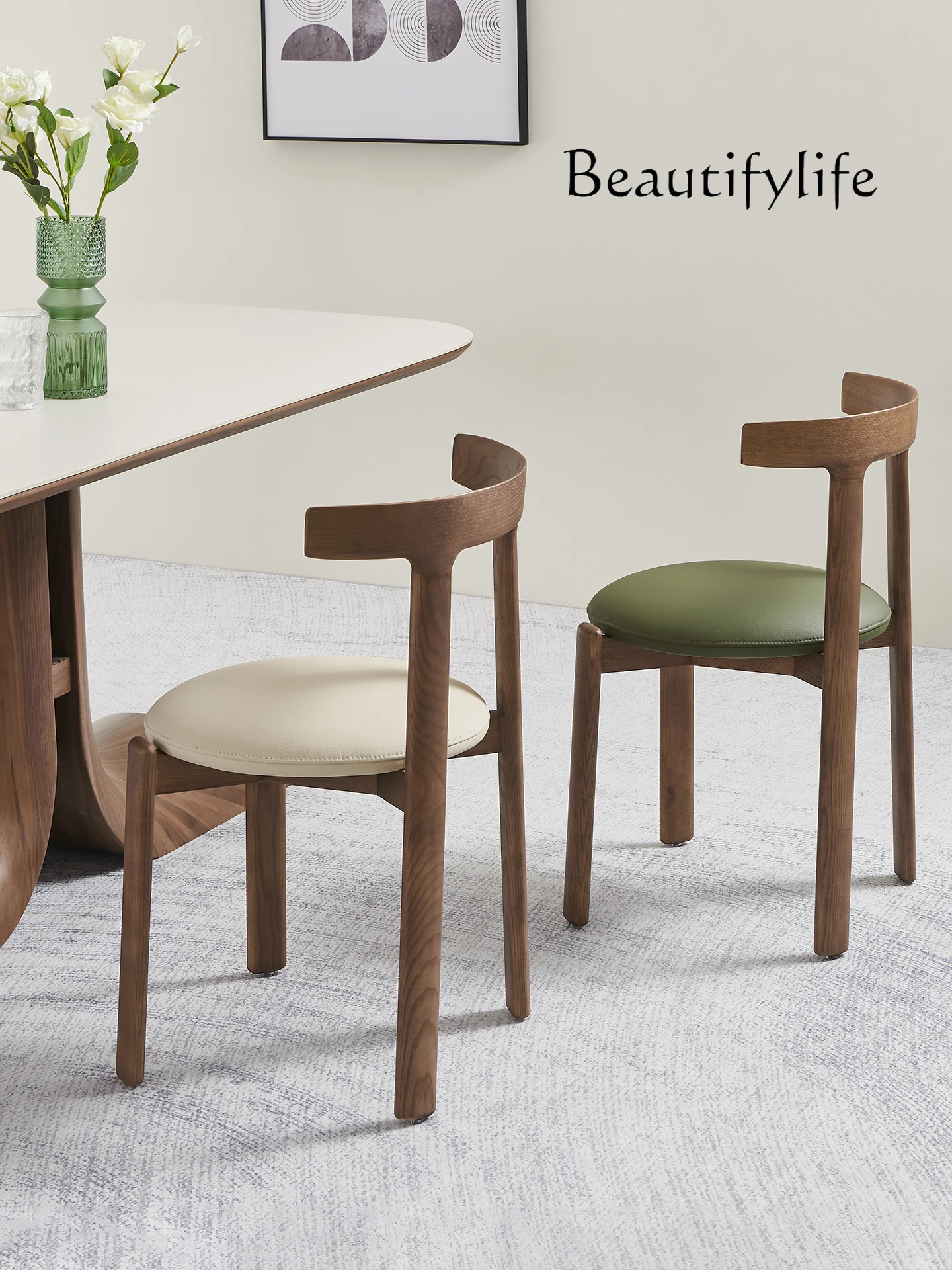 

Italian minimalist solid wood dining chair household antique walnut color Japanese chair modern light luxury back chair