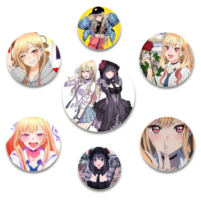 58/32mm Anime My Dress-Up Darling Round Pin Cartoon Brooches Badge for Backpack Clothes Hat Decoration Jewelry Accessories Gifts