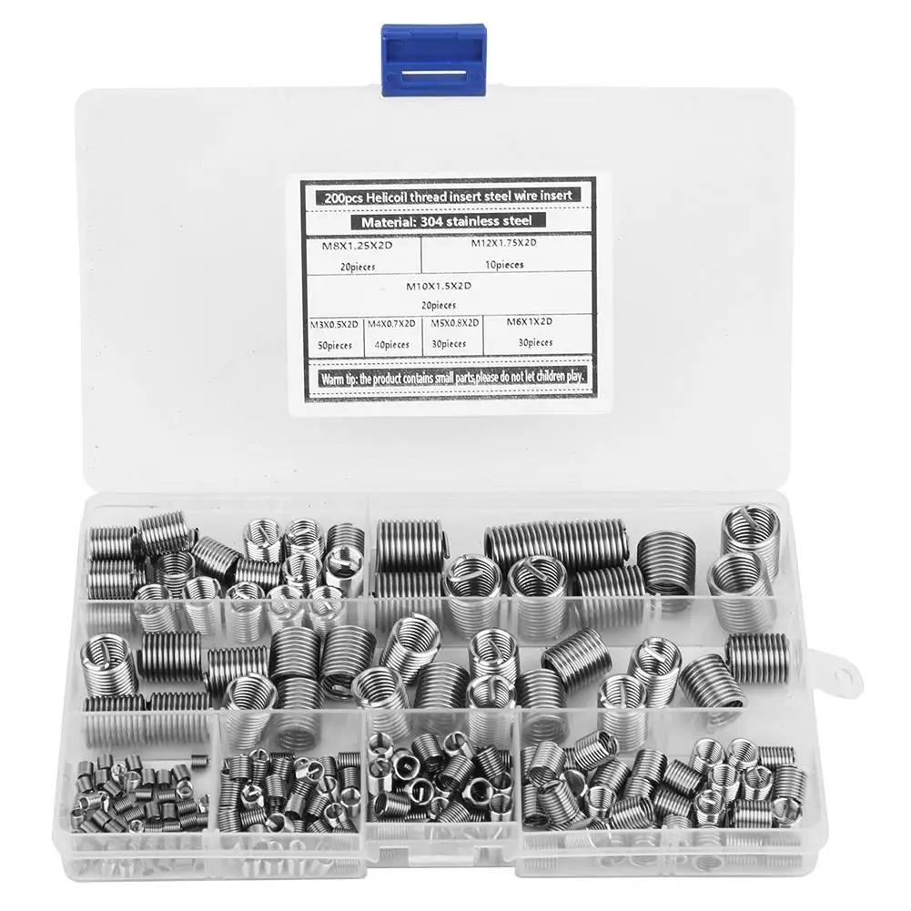 

200pcs Stainless Steel Thread Insert M3-M12 Repair Tool Set Screw Assorted Kit