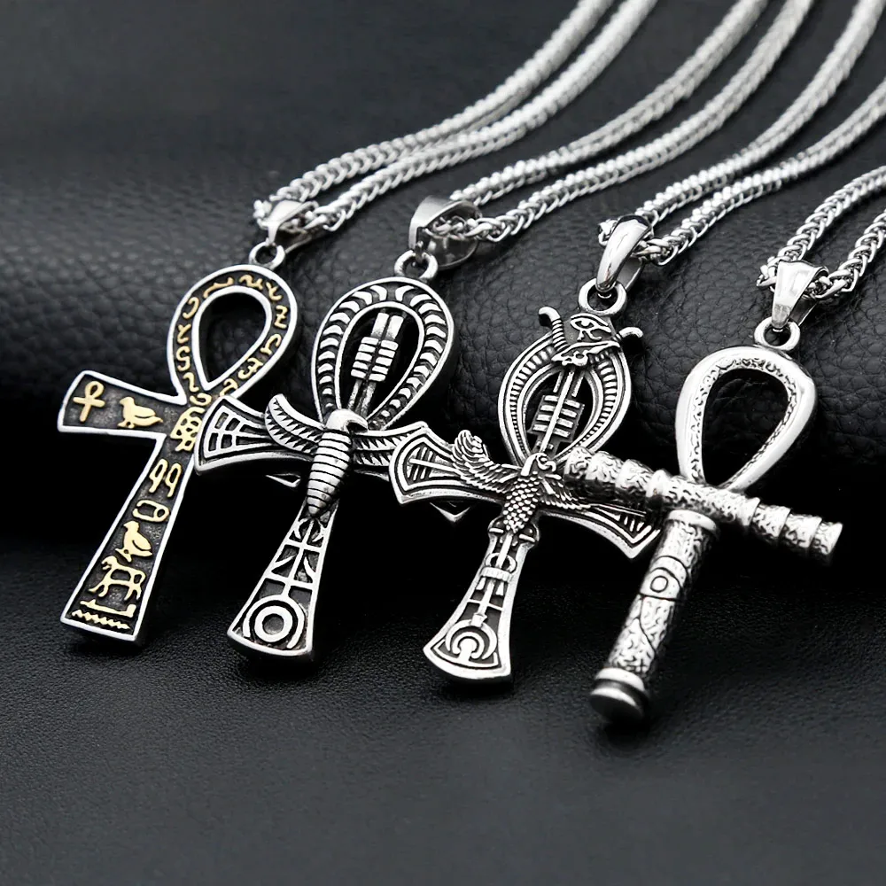 Vintage Egyptian Ankh Cross Pendant Necklace Hieroglyphs Eye Of Horus Amulet For Men Women Party Fashion Jewelry Accessories