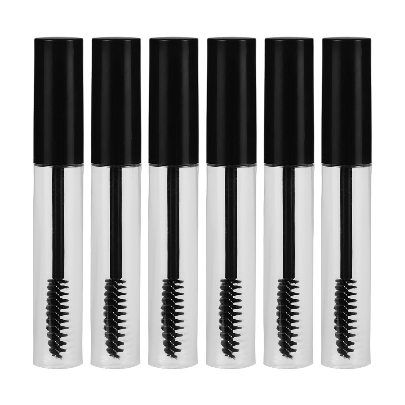 Tubo de garrafa vazia com escova, 6 peças, recipiente de tubo de rímel, creme de cílios, maquiagem portátil preta
