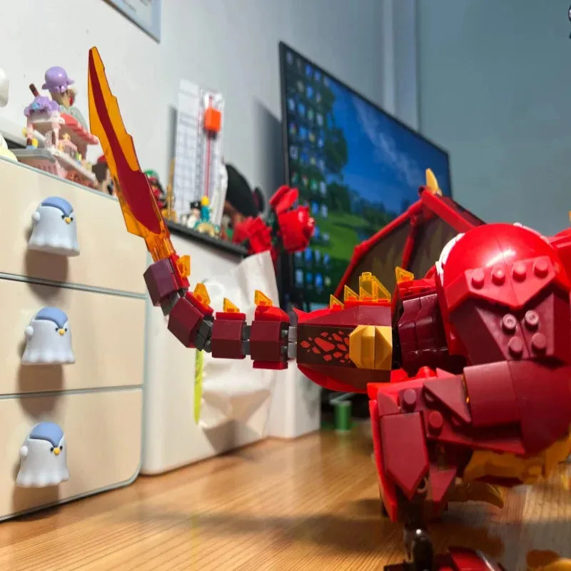 1716 partículas serie creativa ornamento fuente vigorosa dragón con trono niño ensamblado juguete de bloques de construcción regalo de cumpleaños 71822