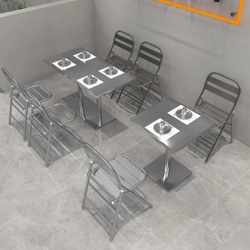 Stainless Steel Dining Table Solid Wood Top Modern Outdoor Cafe Table Patio Restaurant Entrance Furniture