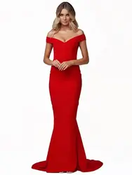 Off the Shoulder Bodycon Maxi Party Dress Black Tight Package Hips Full Length Mermaid Red Long Dress