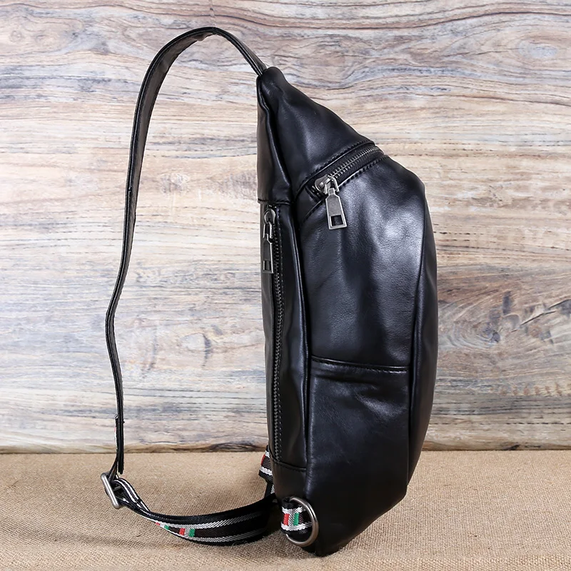 Leather Men\'s Chest Bag New Fashion Single Shoulder Crossbody Bag Top Layer Cowhide Student Casual Trend Crossbody Bag