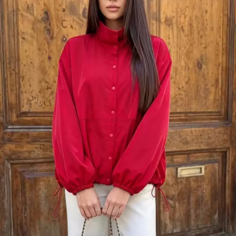 Guobioziy 2026 Women's New Snap-Button Tech Fabric Jacket Stylish and Versatile Elegant and Graceful Casual and Easygoing