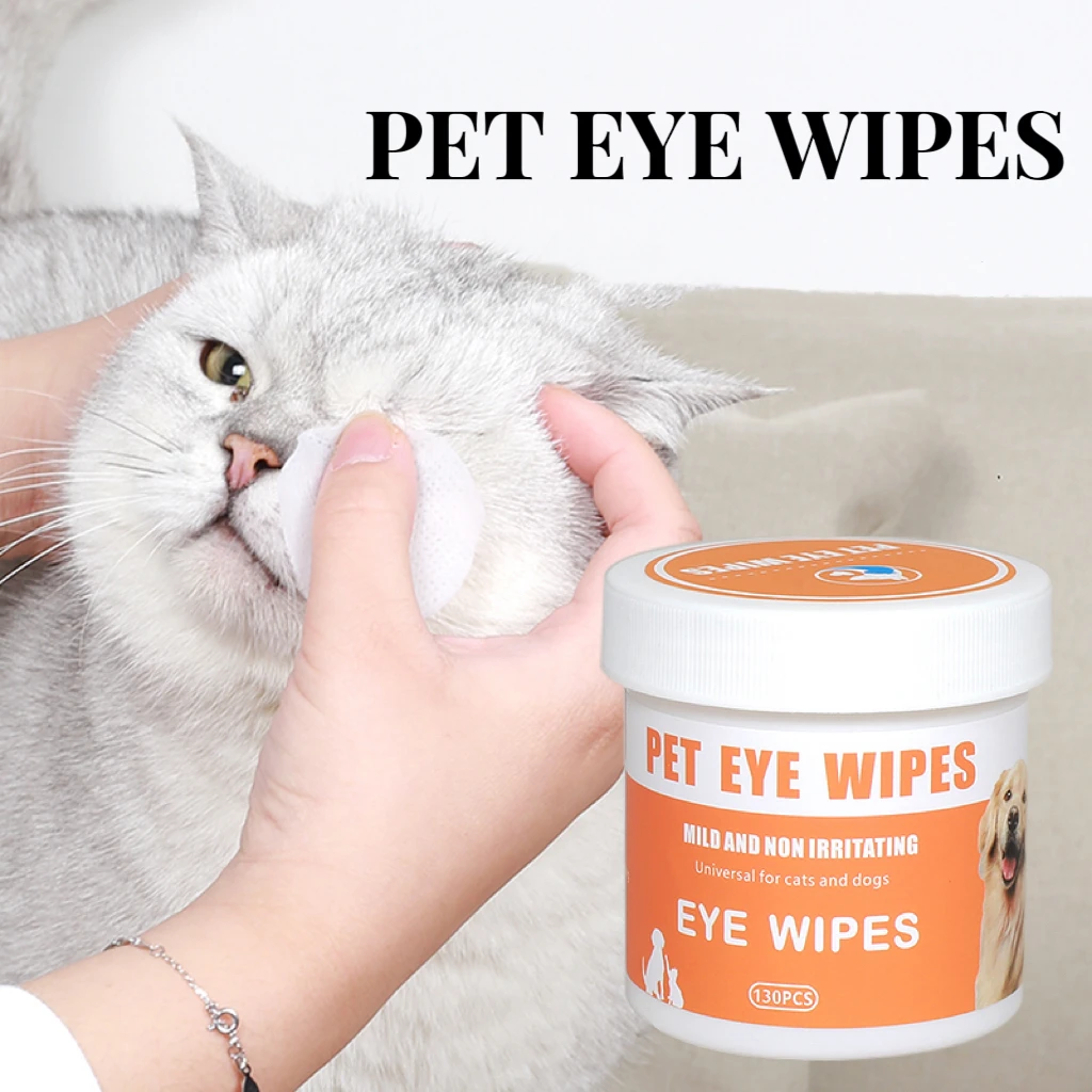 130 pz/lattina Pet Eye Wipes Tearmark salviette umidificate cani e gatti universali senza irritazione prodotti per la pulizia 100 salviette in scatola