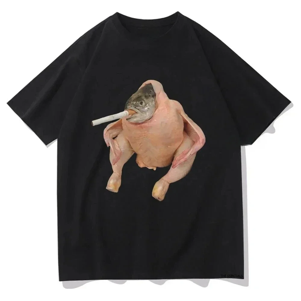Women Clothing Harajuku Tee Graphic Tee Fish Face Chicken Smoking A Cigarette Meme Top Funny Tee Aesthetic Minimalist Tee