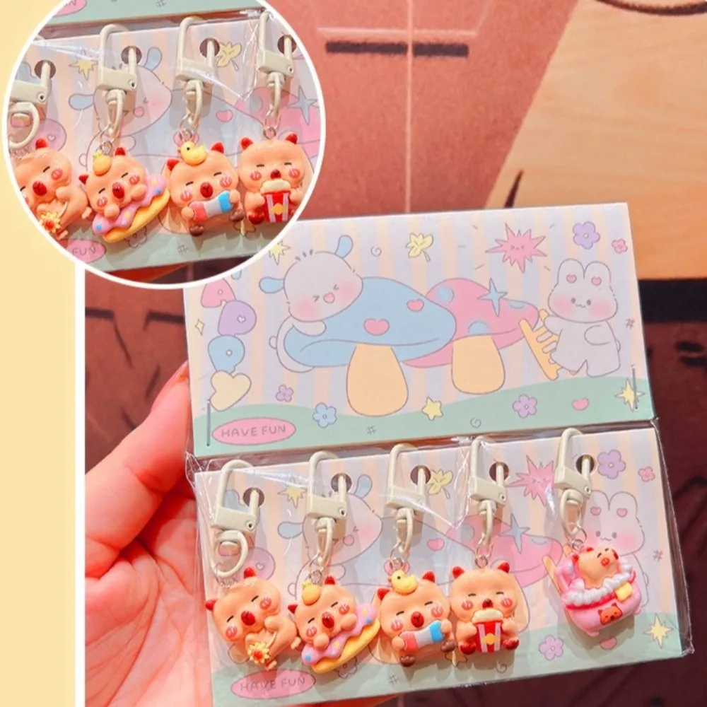 سلسلة مفاتيح كرتونية كابيبارا ، حلقة مفاتيح على شكل حيوانات لطيفة ، إكسسوارات تزيين حقائب ظهر إبداعية ، هدية ذاتية الصنع ، Kapibala ، 5 في كل مجموعة