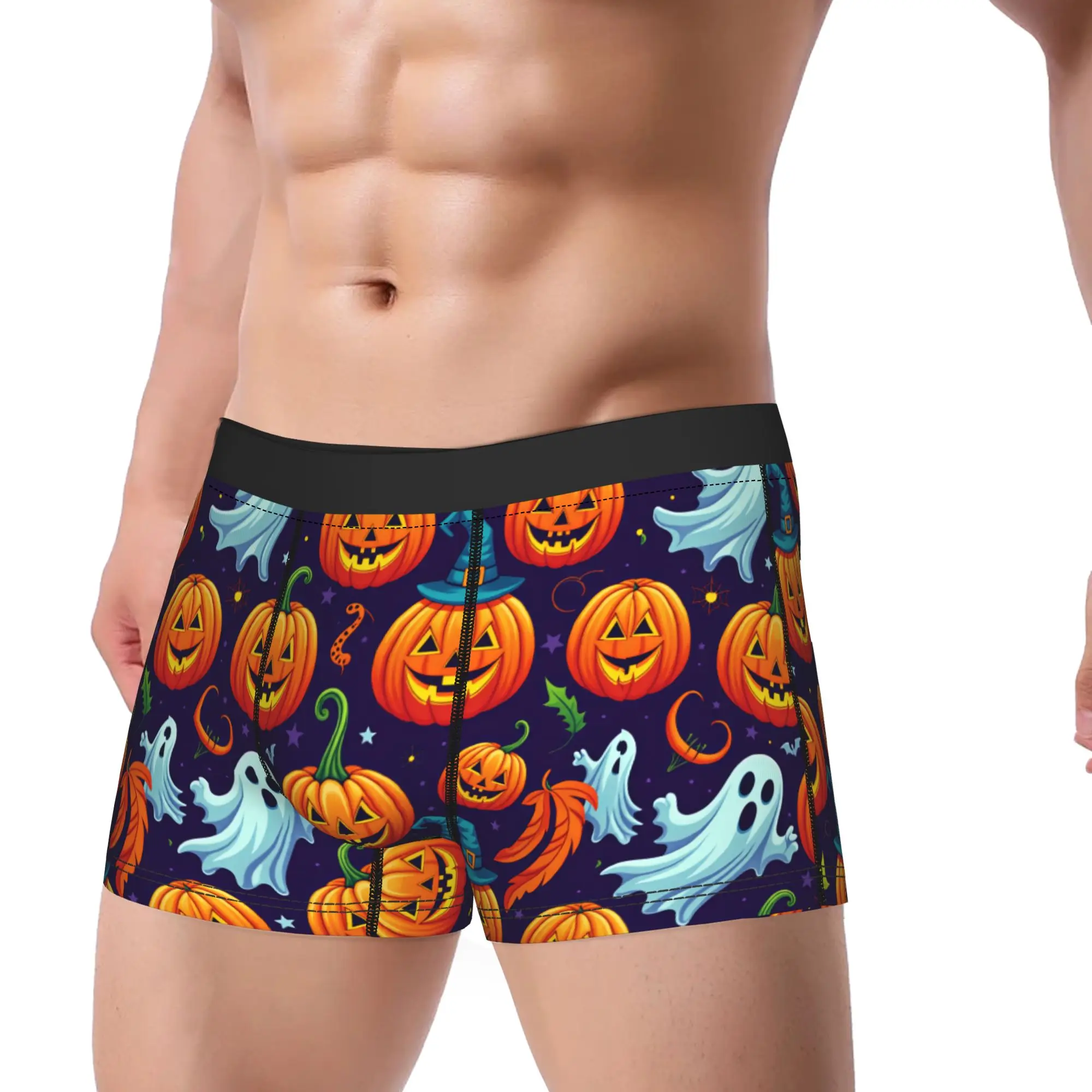 Halloween Ghost Bat Witch Hat Pumpkin Seamless Pattern Underwear  Men Boxer Brief Classic Boxershorts Quality Large Size Panties