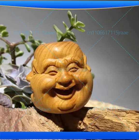 Chinese style cliff cypress  wood carving with four sided Buddha decorations of joy, anger, sorrow, and music People expression
